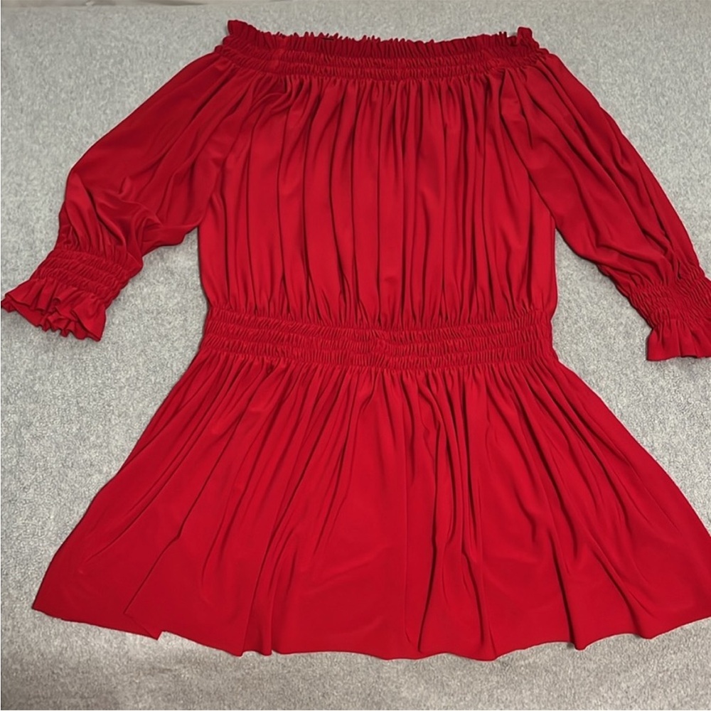 Norma Kamali Red Off Shoulder Dress Medium Mini Hoco Christmas Cocktail Holiday - Picture 11 of 12